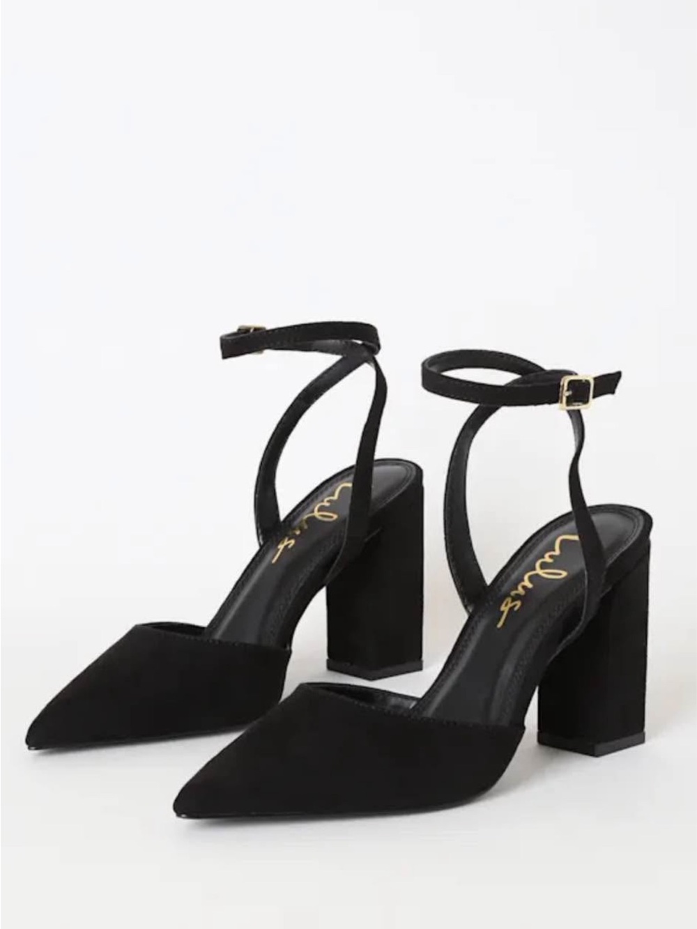 Lulu's Black Pointed Block Heel Ankle-Strap Pumps